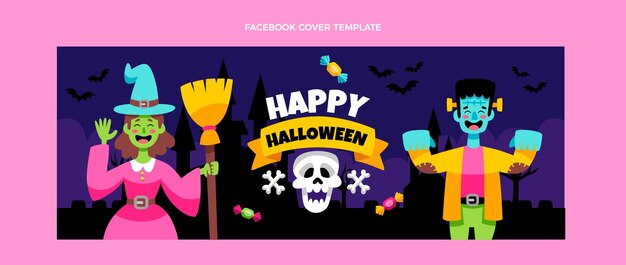 flat halloween social media cover template