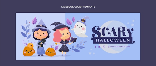 Flat halloween social media cover template