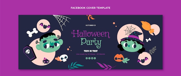 Modello di copertina per social media di halloween piatto