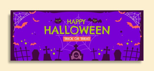 Flat halloween social media cover template