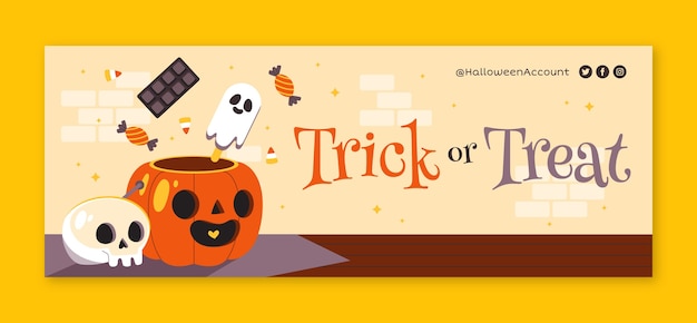 Flat halloween social media cover template