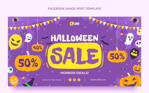 Modello piatto di post sui social media di halloween