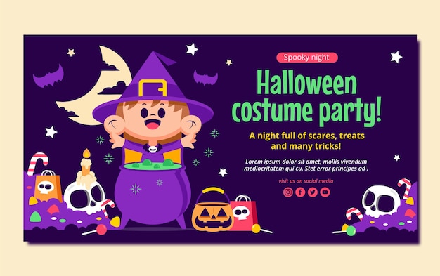 無料ベクター フラットハロウィーンソーシャルメディア投稿テンプレート