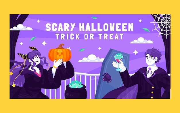 無料ベクター フラットハロウィーンソーシャルメディア投稿テンプレート