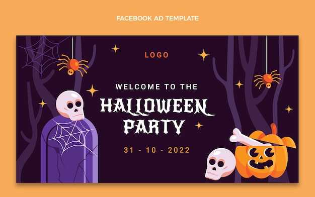 Плоский рекламный шаблон для хэллоуина в социальных сетях