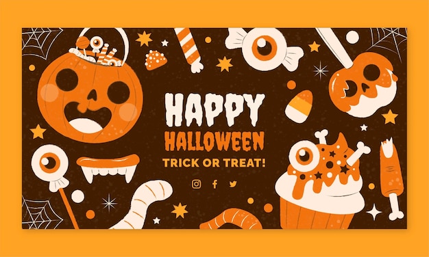 Flat halloween social media promo template