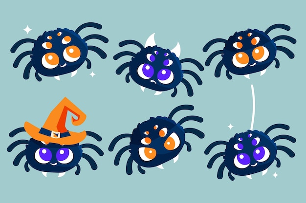 Flat halloween spiders collection