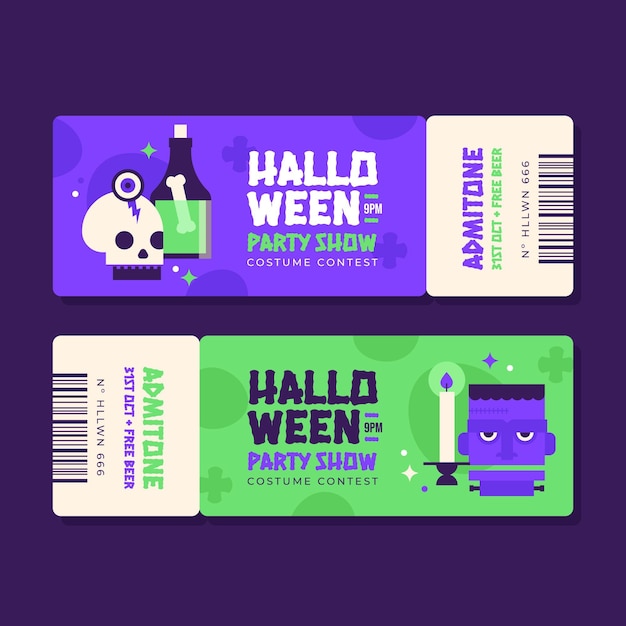 Flat halloween tickets set