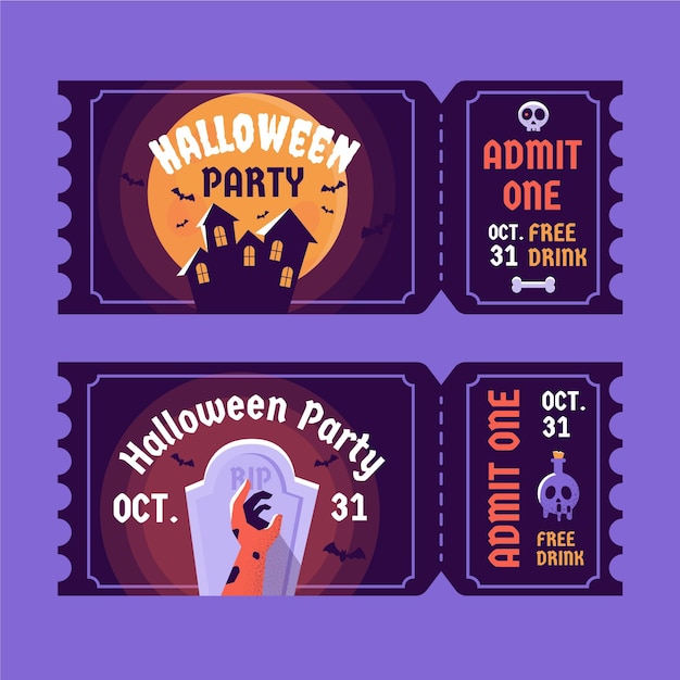 Flat halloween tickets set