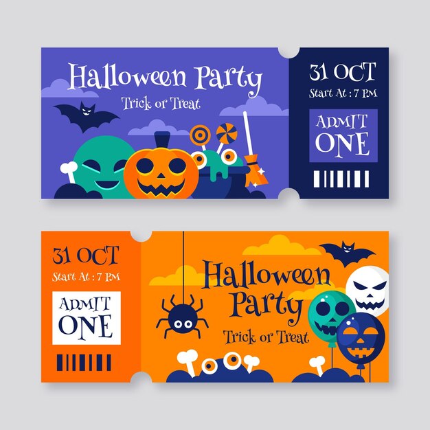 Flat halloween tickets template