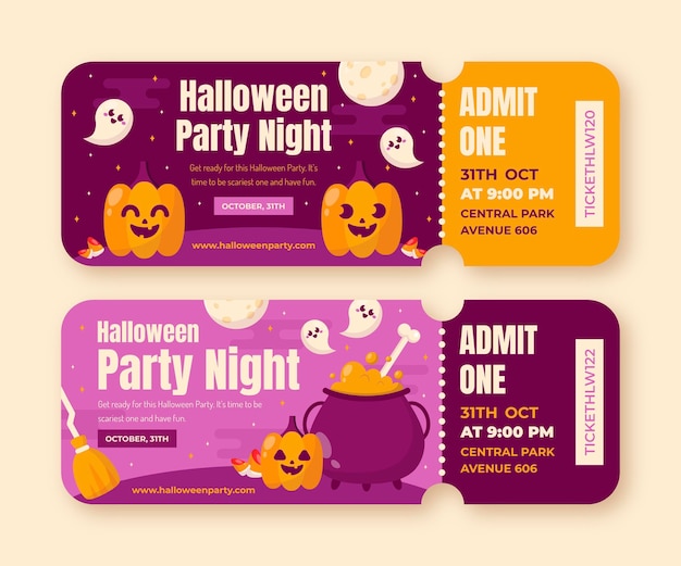 Free vector flat halloween tickets template