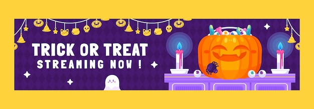 Flat halloween twitch banner template