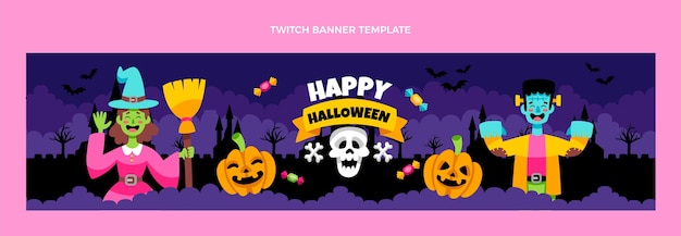 Free vector flat halloween twitch horizontal banner