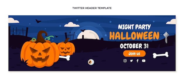 Vettore gratuito modello di copertina twitter piatto di halloween