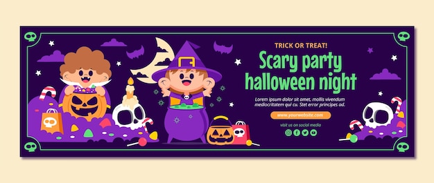 Flat halloween twitter header template