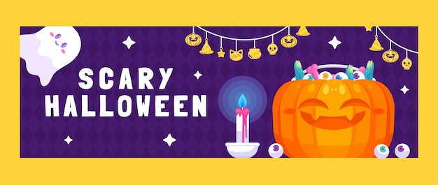 Flat halloween twitter header template