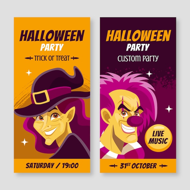 Set di banner verticali piatti di halloween