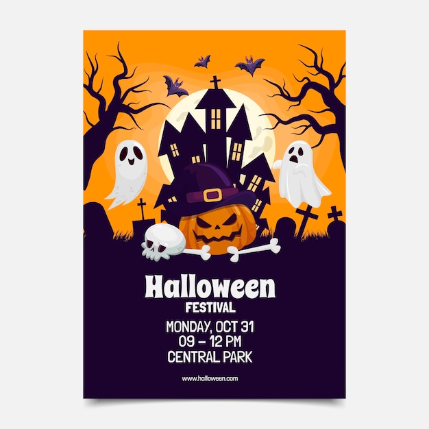 Flat halloween vertical flyer template