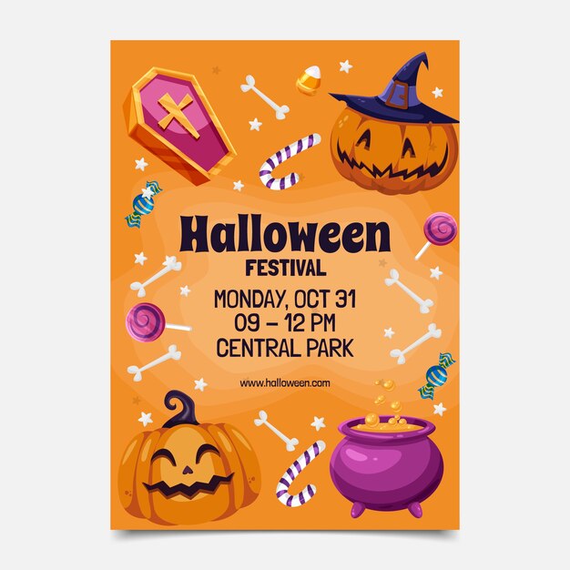 Flat halloween vertical flyer template