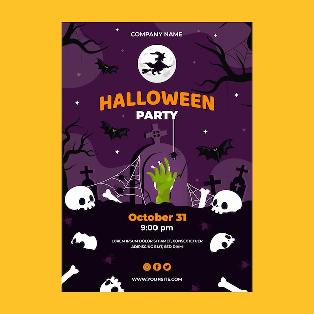 Flat halloween vertical flyer template