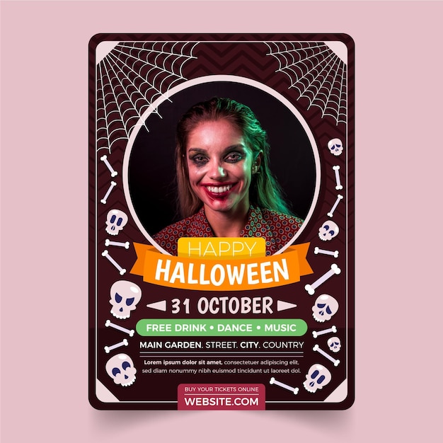 Flat halloween vertical party flyer template with photo