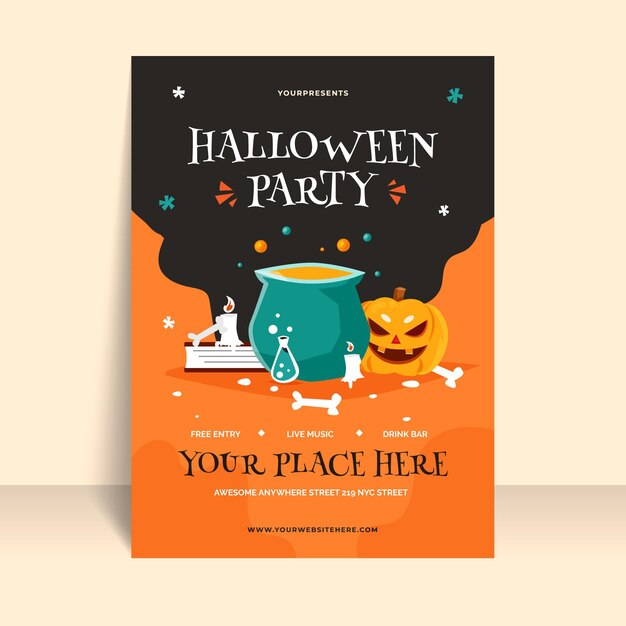 Free vector flat halloween vertical party flyer template