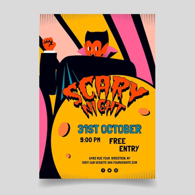 Flat halloween vertical party flyer template