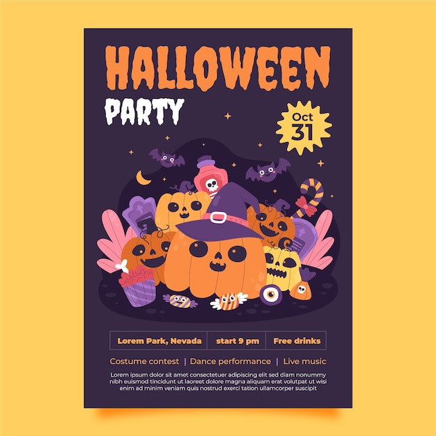 Free vector flat halloween vertical poster template