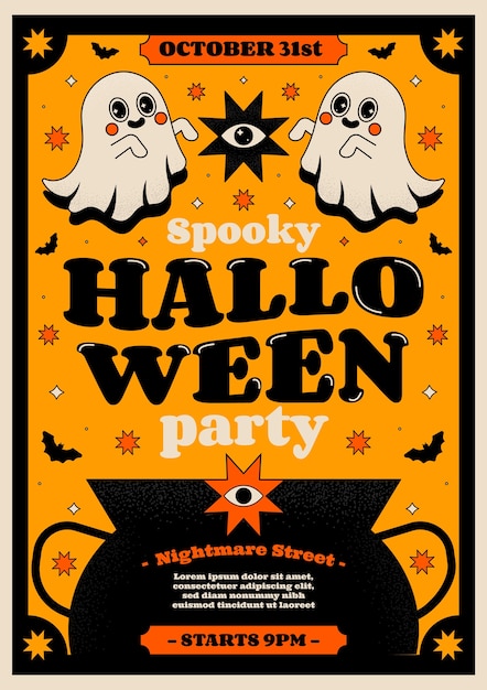Vettore gratuito modello di poster verticale piatto di halloween