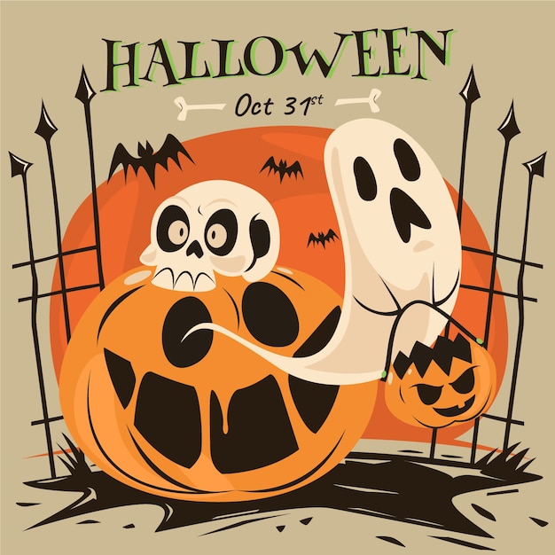 Flat halloween vintage illustration