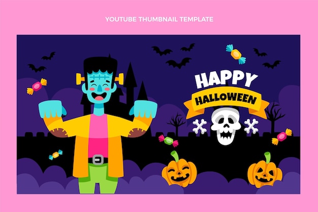 無料ベクター フラットハロウィンyoutubeサムネイル