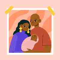 Free vector flat-hand drawn black family illustration with a baby