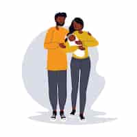 Free vector flat-hand drawn black family with a baby