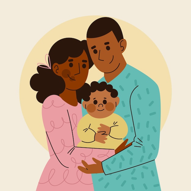 Free vector flat-hand drawn black family with a baby