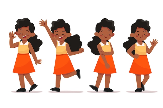 Flat-hand drawn black girl in different poses – Free vector, download for vector, free to download, free illustration, download free vector