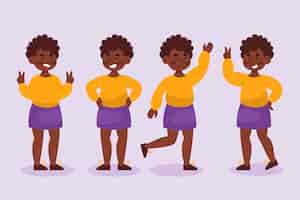 Free vector flat-hand drawn black girl in different poses collection