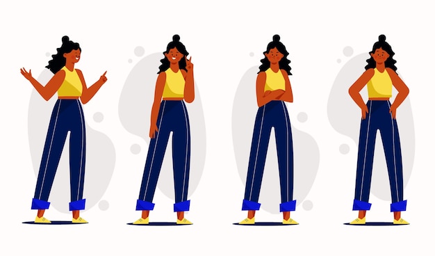 Free vector flat-hand drawn black girl in different poses