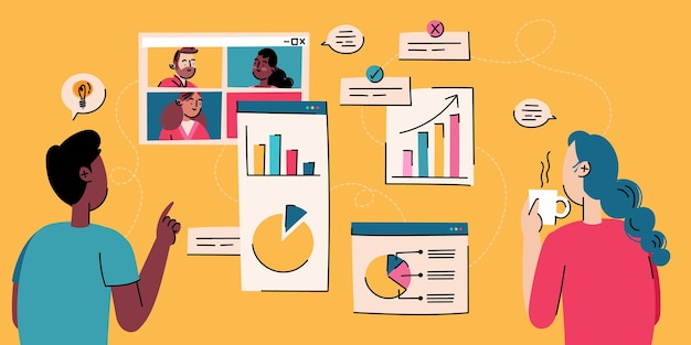 Flat hand drawn business analysis illustration