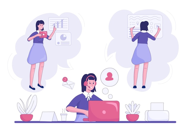 Free vector flat-hand drawn businesswoman multitasking illustration