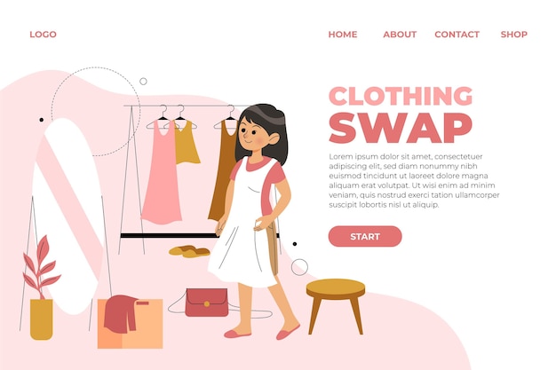 Flat-hand drawn clothes swapping landing page