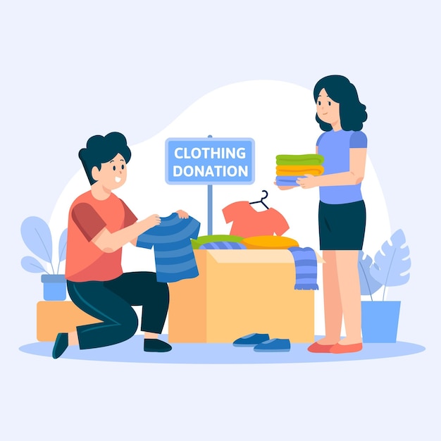 Flat-hand drawn clothing donation illustration with people