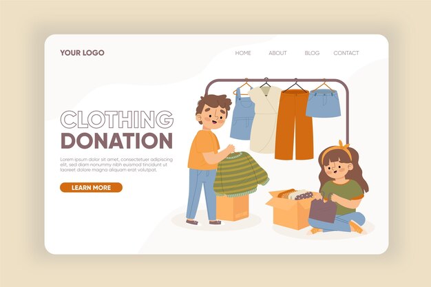 flat-hand drawn clothing donation landing page