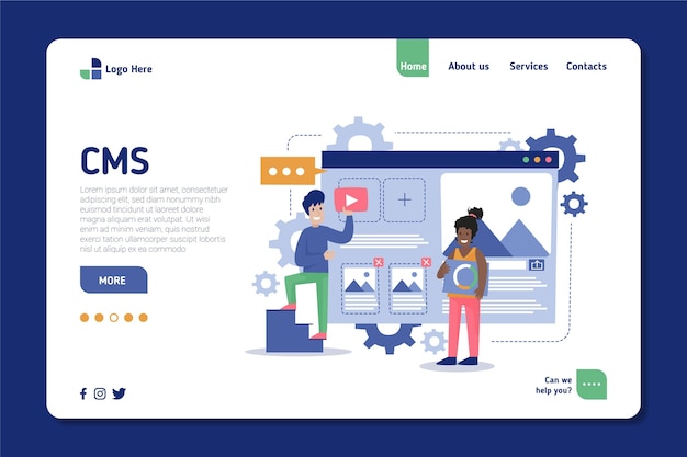 Free vector flat-hand drawn cms landing page template