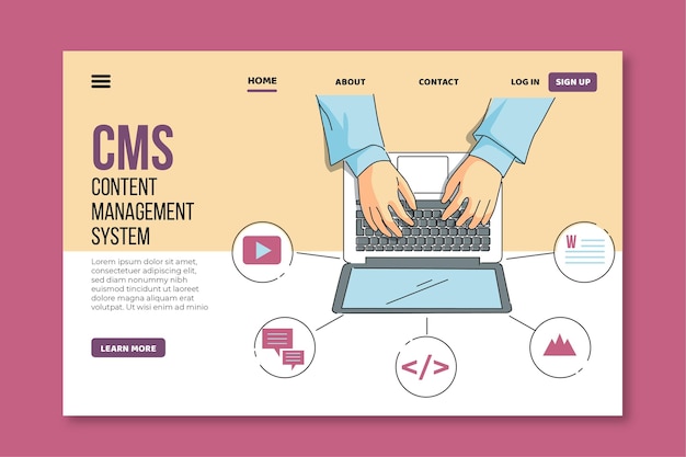 Free vector flat hand drawn cms landing page web template