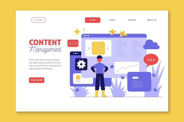 Flat-hand drawn cms landing page