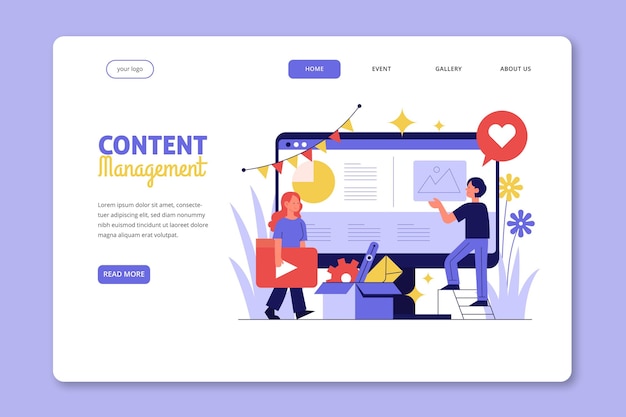 Free vector flat-hand drawn cms landing page