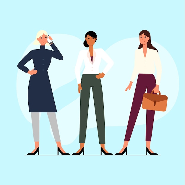 Free vector flat-hand drawn confident female entrepreneurs illustration