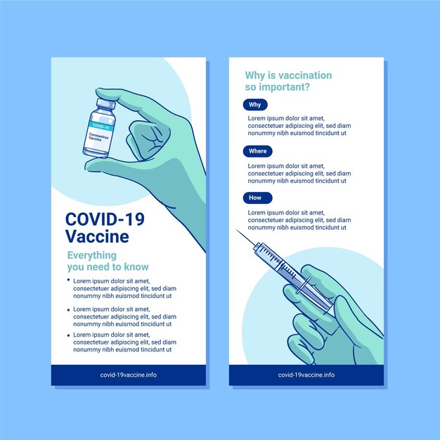 Flat-hand drawn coronavirus vaccination informative brochure template