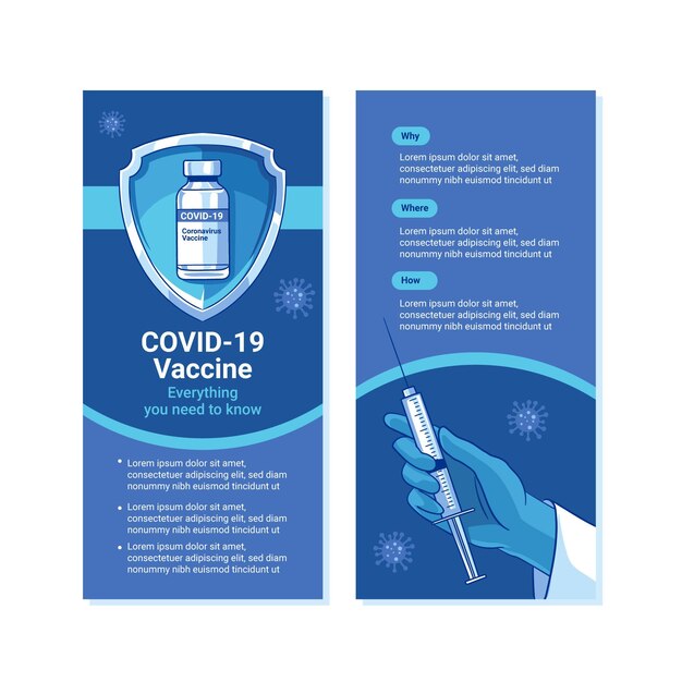 Flat-hand drawn coronavirus vaccination informative brochure template