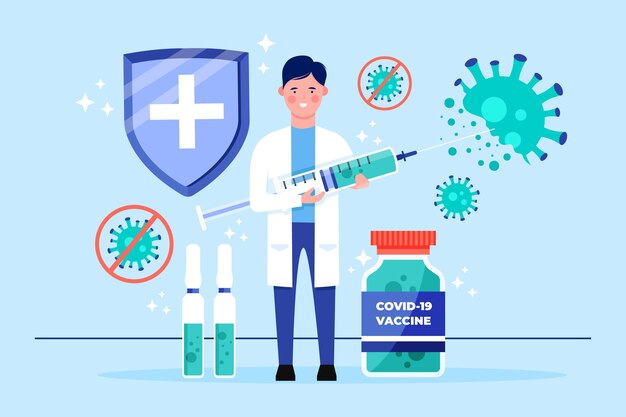 Flat-hand drawn coronavirus vaccine background